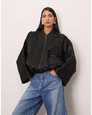 ARRANGE Floral Quilted Bomber Jacket - Black