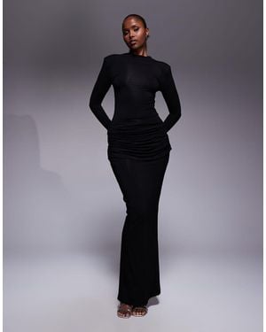 Wanderdoll Ashtin Sculpting Second Skin Drape Detail Maxi Skirt Co-Ord - Black