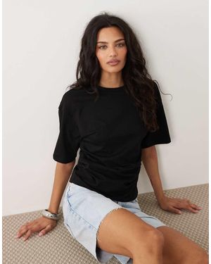 Mango 100% Cotton Ruched Side T-shirt - Black