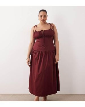ASOS Asos Design Curve Structured Cotton Sateen Tie Bust Dropped Waist Maxi Sundress