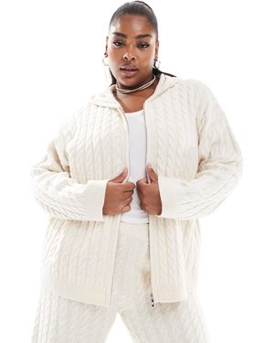 4th & Reckless Wool Mix Cable Knit Longline Hoodie Co-Ord - White