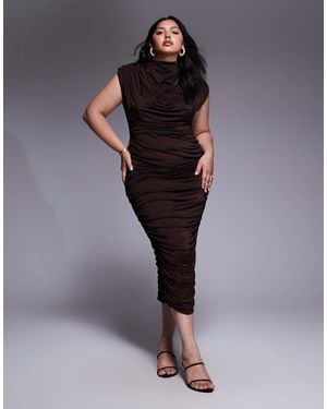 Tfnc Plus High Neck Midi Dress - Brown