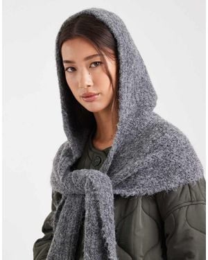 Object Bufanda Gris Jaspeado Con Capucha De Punto Supersuave De