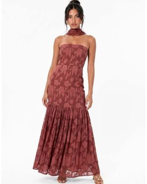 ANAYA Floral Burnout Bandeau Maxi Dress - Red