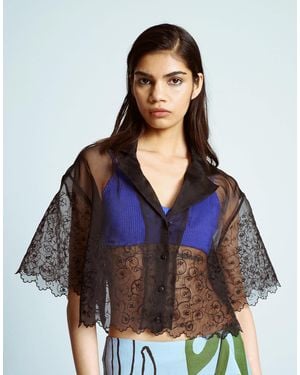 TOPSHOP Crop Organza Embroidered Shirt - Blue
