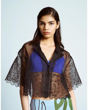 TOPSHOP Crop Organza Embroidered Shirt - Blue