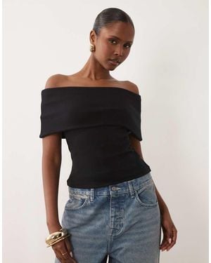 ASOS Top Con Escote Palabra De Honor De Tejido Compacto De Algodón - Negro