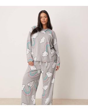 ASOS Asos Design Curve Long Sleeve Top & Trouser Pyjama Set - Grey