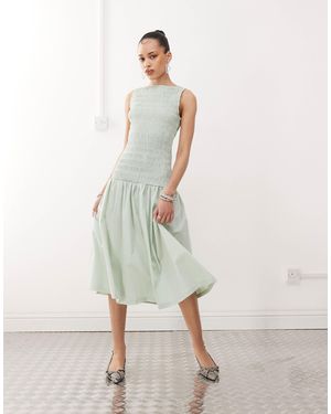 Amy Lynn Shirred Drop Waist Midi Dress - Natural