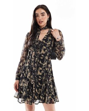 French Connection Vestido Corto Con Lazada Al Cuello De Chifón Efecto Rugoso De - Blanco