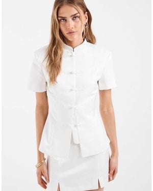 ASOS Heavy Satin Mandarin Collar Short Sleeve Jacket - White