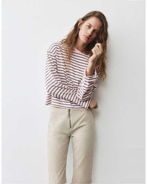 Pull&Bear T-Shirt A Maniche Lunghe Squadrata Marrone - Multicolore