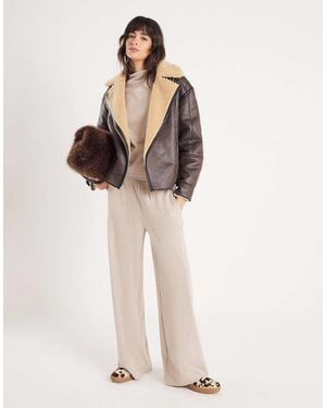 River Island Long Sleeve Brushed High Neck Top - Natural