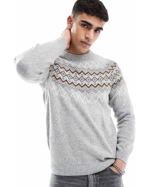 Threadbare Gebreide Fairisle Trui - Grijs