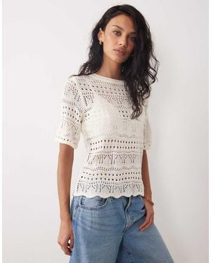 Jdy Crochet Open Knit Half Sleeve Top - White
