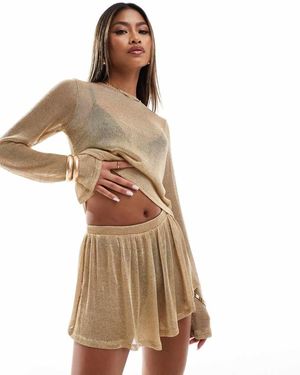 ASOS Pantalones Cortos Dorados Con Vuelo De Tejido Efecto Cota De Malla De (Parte De Un Conjunto) - Neutro