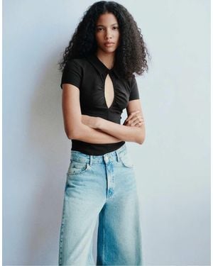 Pull&Bear Top Corto A Maniche Corte Con Cut-Out - Blu