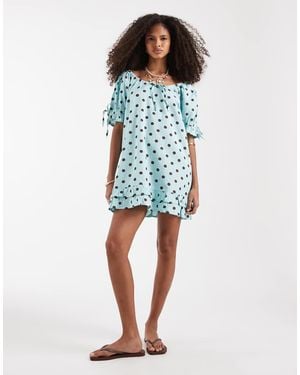 Neon Rose Smock Dress - Blue