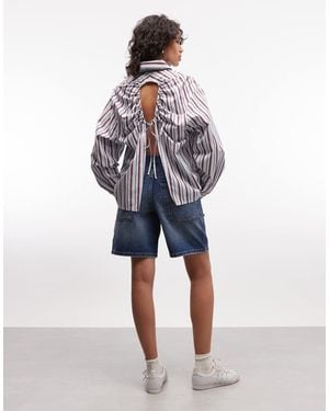 Collusion Oversized Shirt With Keyhole Detail - Blue