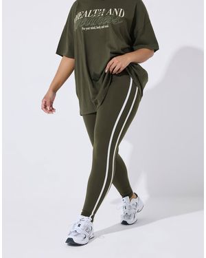 Yours Clothing Side Stripe Active Leggings - Green
