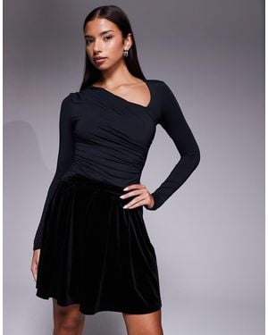 New Look Velvet Pleated Mini Skirt - Blue