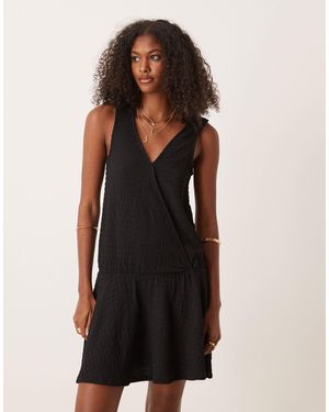 ASOS Textured Sleeveless V Front Wrap With Drop Waist Mini Dress - Black