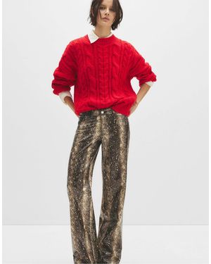 Pull&Bear – gerade geschnittene hose mit schlangenhaut-print - Rot