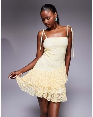 ASOS Cami With Loose Straps Asymmetric Ruffle Mini - Natural