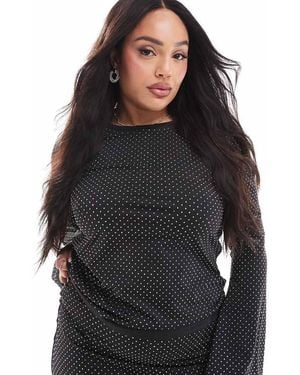 Renee Studio Plus X Michelle Nayla Exclusive All Over Hotfix Flared Sleeve Top Co-ord - Black