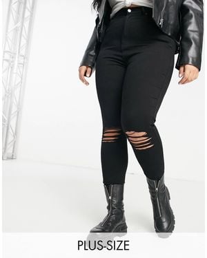 Dr Denim Plus Moxy Skinny Jeans With Ripped Knees - Black