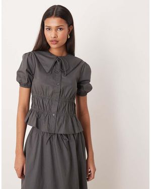 Glamorous Shirred Ruched Blouse - Grey