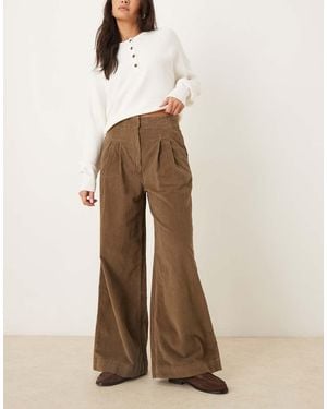 Aware Extra Wide Leg Pleat Front Corduroy Trousers - Natural