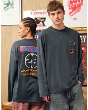ASOS Disney Racing Oversized Long Sleeve T-shirt With Mickey Print - Blue