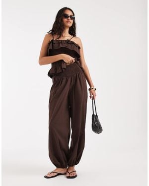 ASOS Shirred Balloon Linen Blend Trousers - Brown