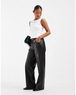 Only Petite Wide Leg Faux Leather Pants - White
