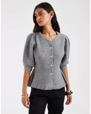 Pieces Gilet à manches bouffantes et détail à la taille - moyen chiné - Gris