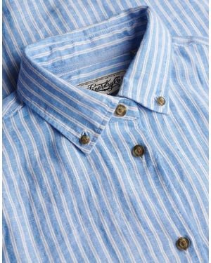 Superdry Premium leinen-hemd mit knopfleiste und schmaler passform - Blau