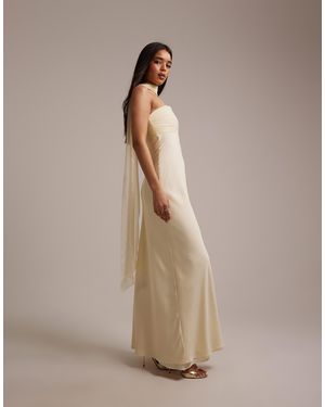 Six Stories Bridesmaids Chiffon Bandeau Scarf Detail Maxi Dress - Natural