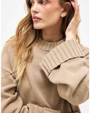 NA-KD Folded Sleeve Knitted Jumper - Natural