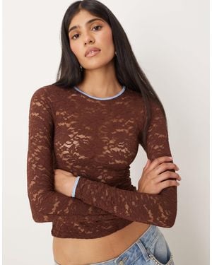 Motel Abon Long Sleeve Lace Top - Brown