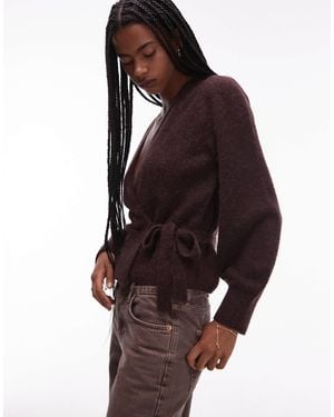 & Other Stories Mohair And Wool Hairy Yarn Wrap Cardigan With Puff Sleeves - Brown