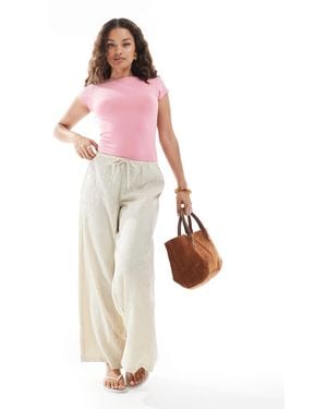 Stradivarius Petite Linen Look Wide Leg Trouser - Pink