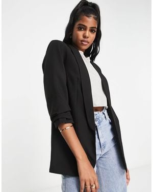 Pieces Ruched Sleeve Blazer - Black