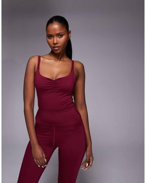 4505 Active Sweetheart Ruched Neckline Tank Top With Inner Bra - Purple