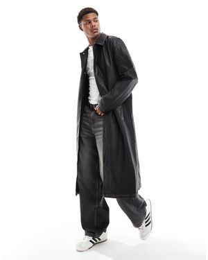 ASOS Oversized Trenchcoat Van Distressed Imitatieleer - Zwart