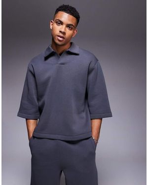 ASOS Oversized Sweatshirt With Short Sleeves And Rugby Collar - Blue