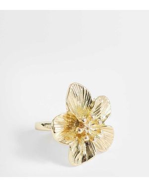 Pieces Statement Ring Met Bloem - Metallic