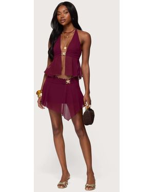 Edikted Sea Star Asymmetric Chiffon Mini Skirt - Red
