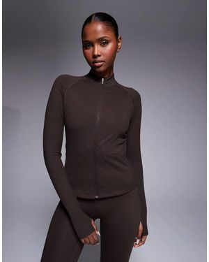 4505 Icon Soft Touch Zip Up Studio Long Sleeve Top - Grey