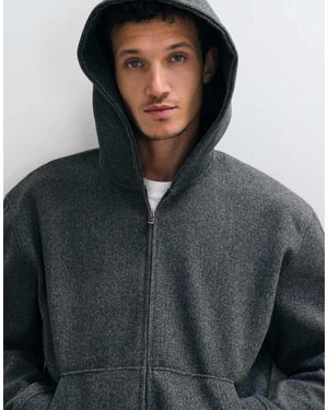 ASOS Sudadera Con Capucha Holgada Y Cuadrada Con Cremallera Efecto Lana En Negro-Gris
